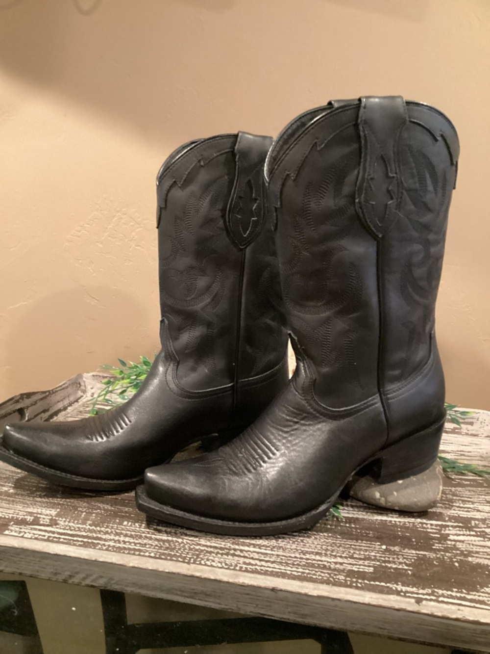 Men's Black Leather Western Cowboy Boots